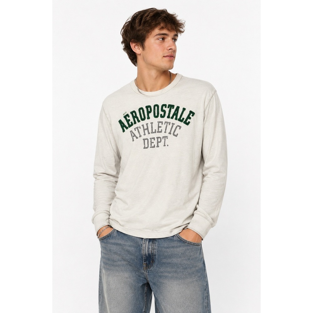 Y2K‎ Aeropostale Athletic Dept Long Sleeve Shirt L Cream Green Varsity Preppy